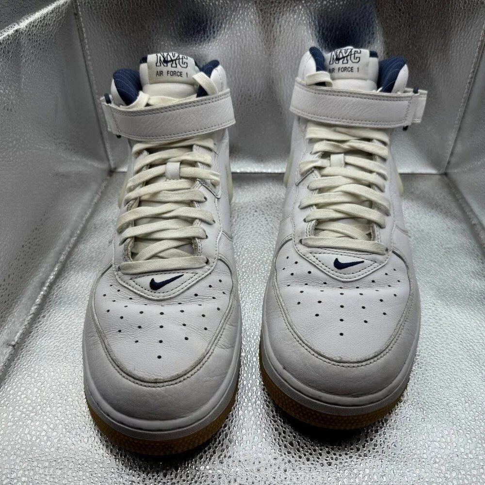 Size 13 Nike Air Force 1 Mid QS NYC Yankees‎ Mens White Sneaker Shoes DH5622-100